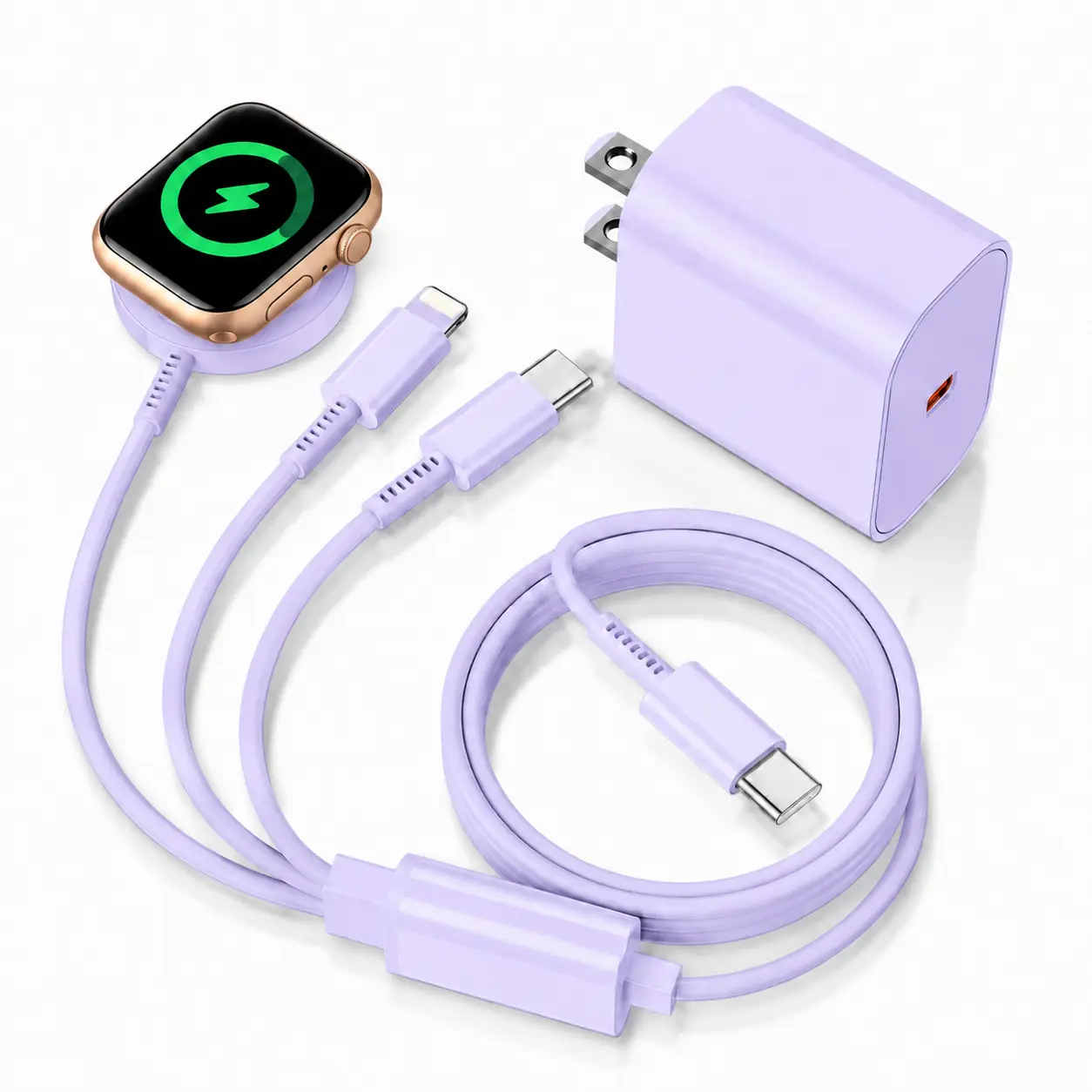 iWatch 3-in-1 Magnetic ultra-fast Charger 20W USB-C fast charger includes 6-ft USB-C cable /Lightning cable/  magnetic charger  .compatible for iPhone 17 Pro Max/16/15/14/13/12, Apple Watch Series 11/10/SE, and AirPods Smartphone Adapter, Usb Chargers Cha