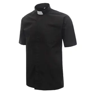 IVYROBES Men's Classic Short Sleeve Clergy Shirt Breathable Tab-Collar Preacher Shirt for Summer & Formal Church Services Comfortable 30% Cotton 70% Polyester