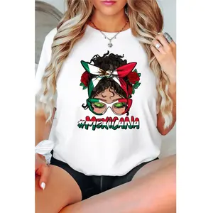 Mexicana Messy Bun Shirt, Mexico Shirts for Women, Mexican Mom Gift Idea Tee, Funny Latina T-shirt, Women's Fiesta Shirt, Mexican T-shirts For Girls shirtslatinas Cotton Casual