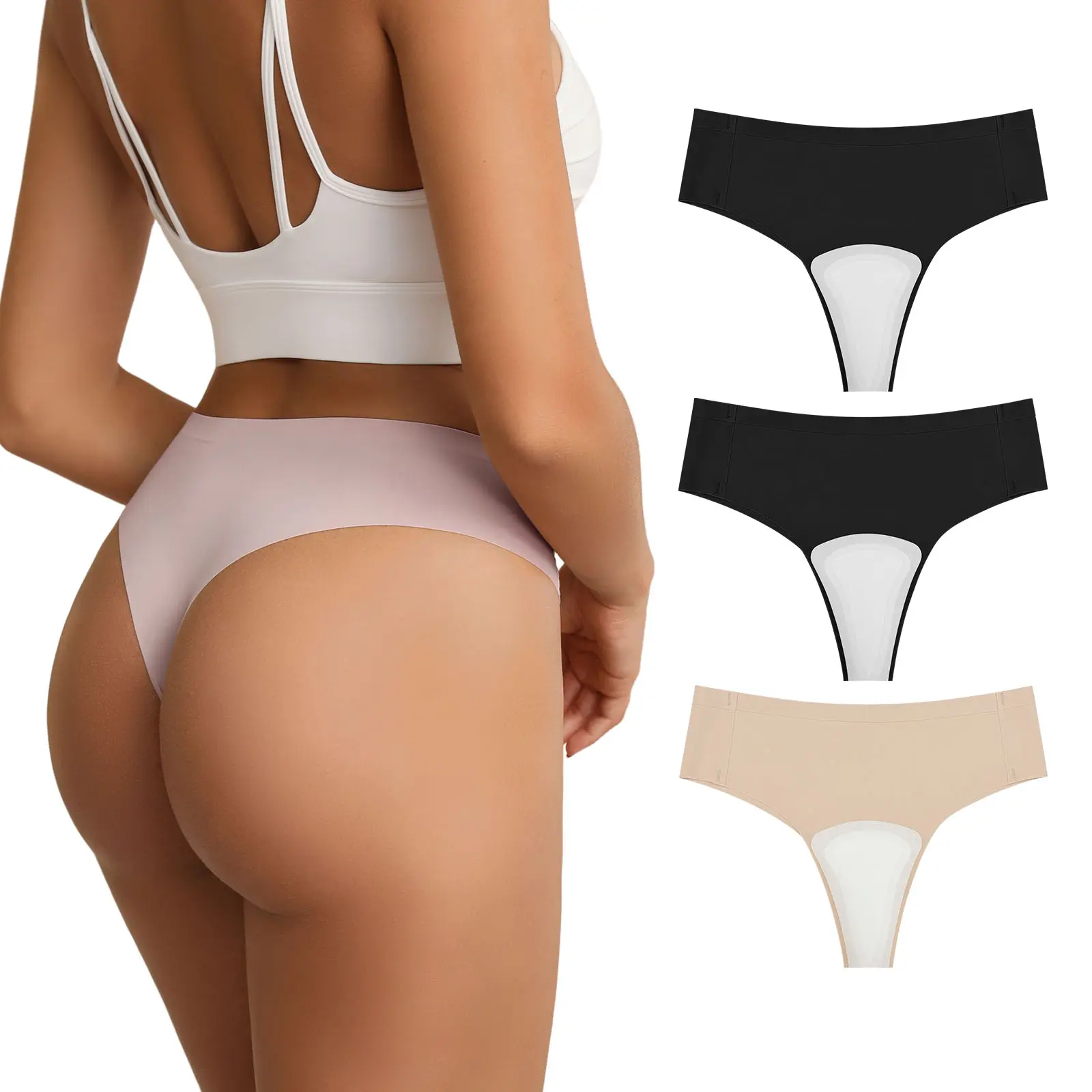 Culibit Women's Camel Toe Proof Black Waistband Thongs - Lady's No-Show Brazilian Cut G-String Underwear, Basic Fit, Fall Freshness, Women's Clothes, Gym‑Move Stable