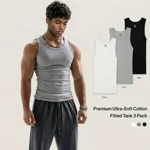 Premium Ultra-Soft Cotton Fitted Tank 3 Pack Menswear Sleeveless 100% CottonxSoft Stretch Lightweight Breathable Fitted Silhouette True to Size