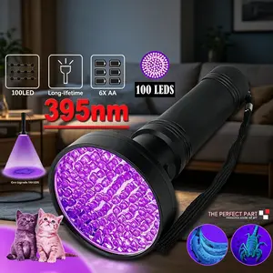 395nm UV Flashlight with 100 LEDs – Powerful Black Light Torch for Detection, Anti-Counterfeit & Home Use