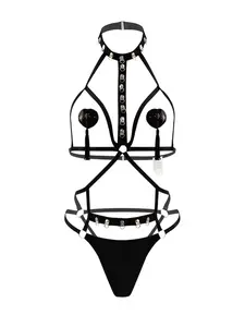 Women's Sexy Bow Backless Lingerie Bodysuit with Heart-Shaped Nipple Covers, Unique Hollow Out Design, All-Season Sleeveless Jumpsuit Gift