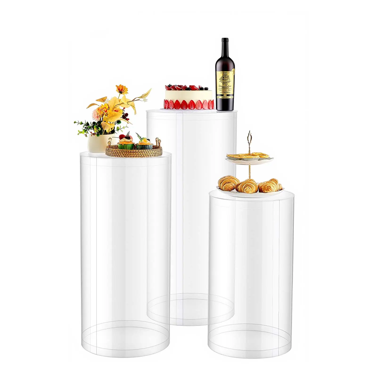 【SummerFinds】VEVOR Wedding Flower Stand, 3PCS 23.62/29.53/35.43 inch Round Cylinder Plinth, Clear Pedestal Stand with Transparent Acrylic Lid, Cylindrical Pedestal Stands for Wedding, Party, Birthday, Art Decor