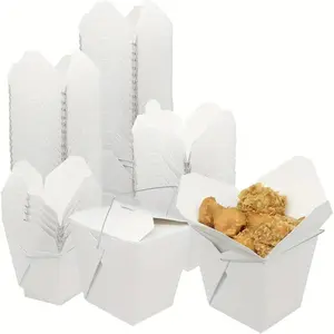 50pcs 32oz Paper Takeout Food Boxes with Metal Handles Uncoated Disposable Rectangular Party Food Containers for Hot Cold Food