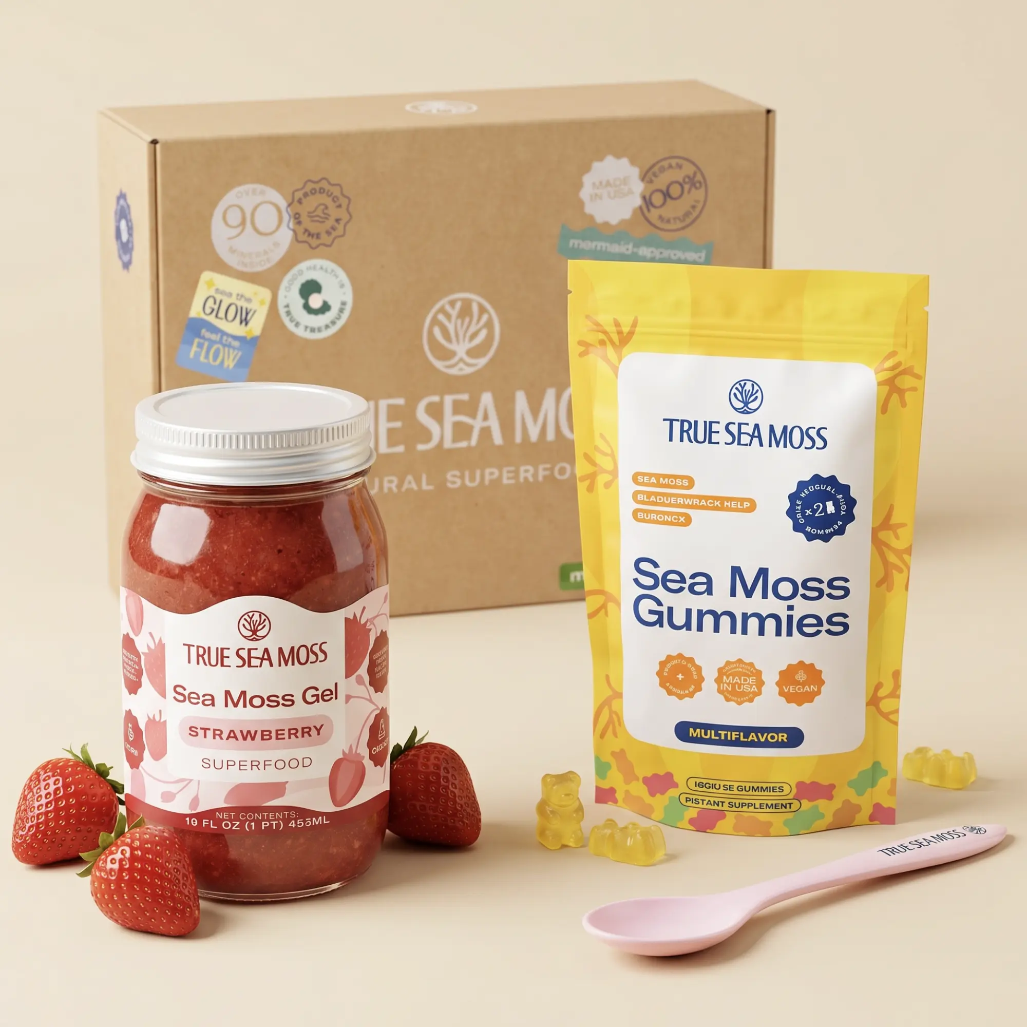 Strawberry Gel, Original Gummies & Spoon