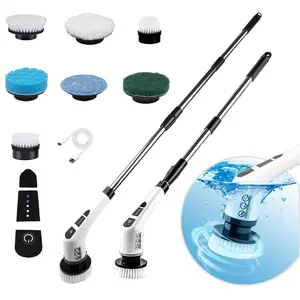 7-in-1 Electric Cleaning Brush, 1 Set Extended Handle Electric Spin Scrubber with Replaceable Brush Heads, Household Cleaning Tool for Kitchen Bathroom