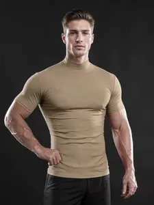 Men's Half High Neck Slim Fit Short Sleeve Sporty Tight Quick-Dry Base Layer, Workout Training Breathable Top, Athletic Apparel, Workout Activewear