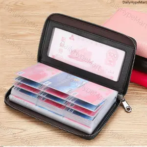 Multifunctional Zip Closure Card Holder, PVC Leather Wallet with Multi-Slot Layout, 60 Card Slots, 2 ID Windows, Pebbled Texture & Large Max Storage for Men