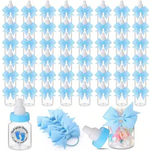Blue Mini Baby Bottles Set, Perfect for Baby Shower Party Favor Packs Assortment, Includes Thank You Stickers & Bows, Ideal Candy Decorations for Boys Guests, Party Gifts