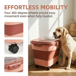 New Foldable Pet Food Container 5-20 Lbs, Airtight Storage Bin with Wheels & Seal Lid, Moisture-Proof for Dry Food, Rice & Cereal, Durable Kitchen Organizer for Pet Owners
