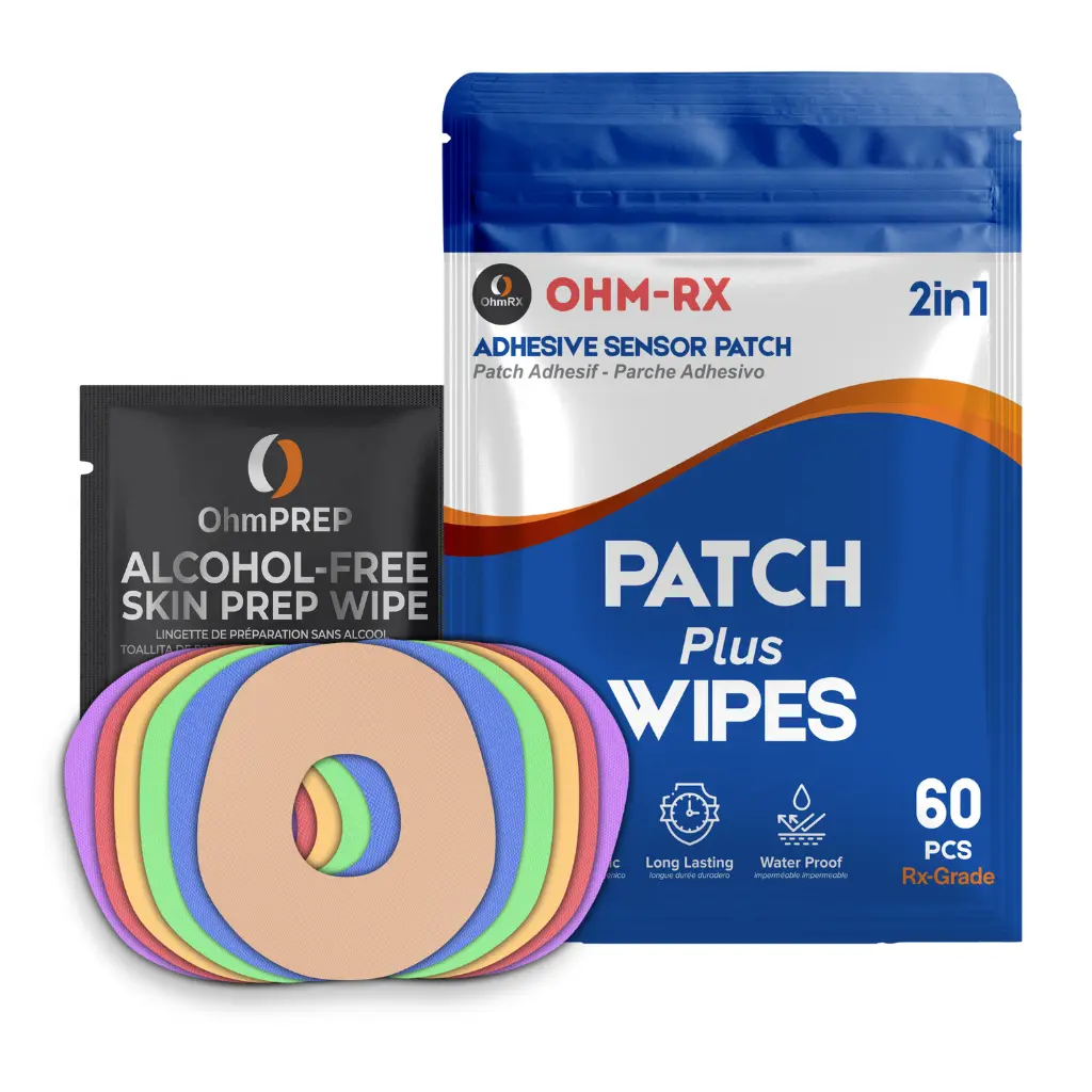 OhmRx Dexcom G7 Adhesive Patch + OHM PREP Wipe Combo – Waterproof, Hypoallergenic, 2‑Step Adhesion System