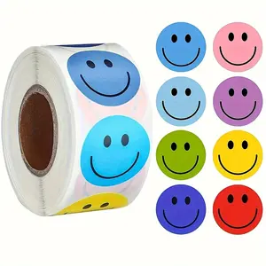 Smile Face Sticker Label Roll, 500pcs/roll Colorful Self Adhesive Sticker, Self Adhesive Labels, Reward Sticker for Teacher, Parent, Classroom, Emoji Stickers