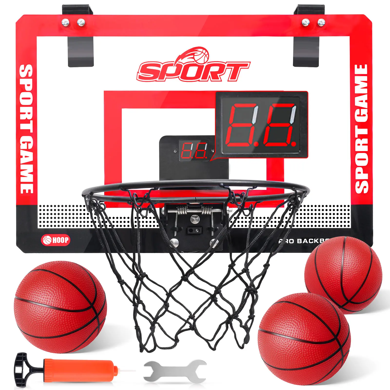 Indoor Outdoor Mini Basketball Hoop with Scoreboard, Over the Door Portable Basketball Hoop Set, Indoor Basketball Game Toy for Kids & Adults Home Workout Equipment