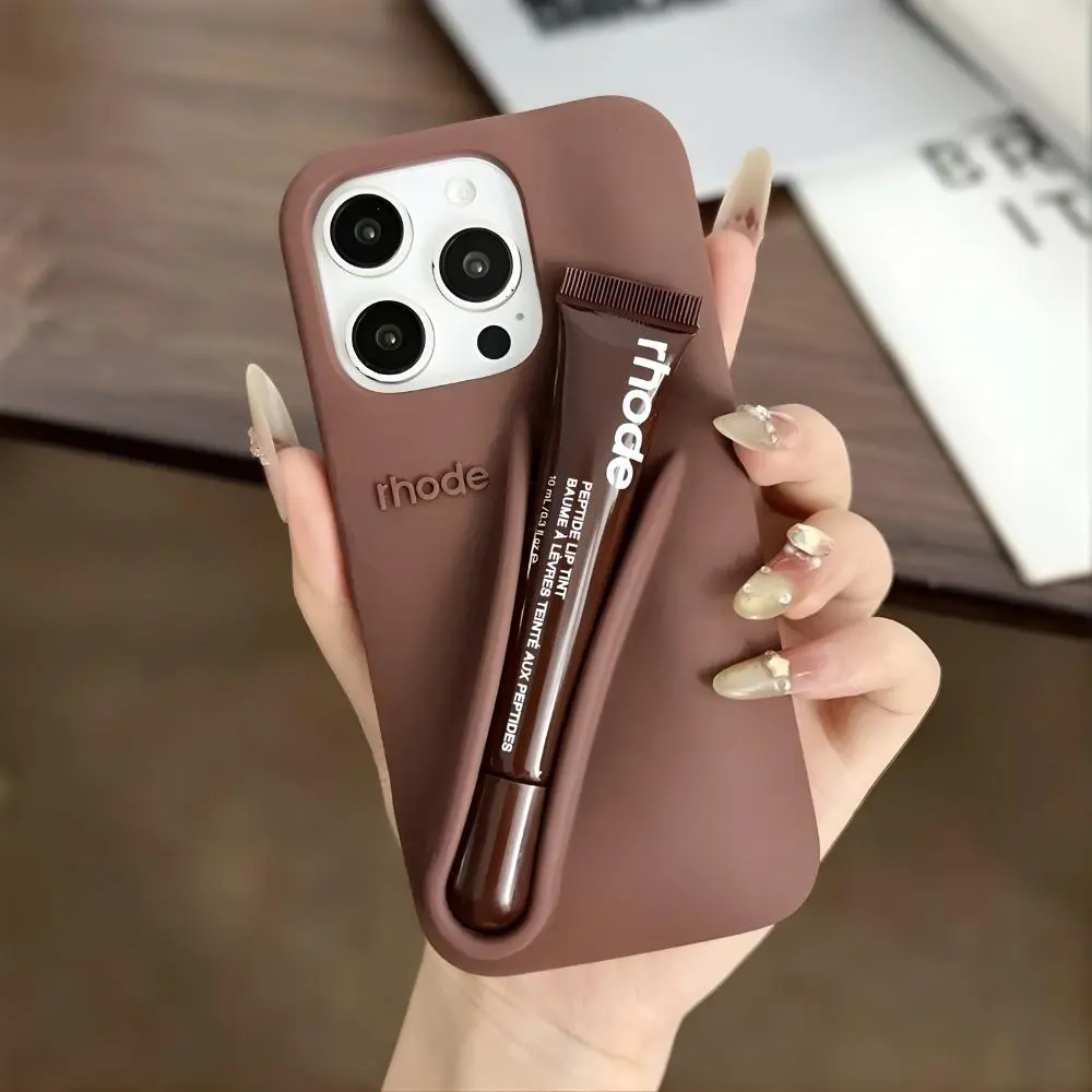 Soft Silicone Lip Gloss Phone Case for iPhone 11 12 13 14 15 16 17 Pro Max, 2 in 1 Beauty Cover with Built In Balm Holder