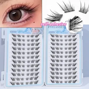 1-in-1 144 cluster self-adhesive false eyelashes cat eye fox eye false eyelashes 10-12mm self extending long holiday eyelashes C curl fox diagonal fly comic beautiful eyelashes create a cool and bright makeup look Eyelash Extension