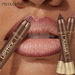 1PC Brown Tube Lipstick Pen, Lipstick Makeup, Matte Non-stick Cup, Lipstick, 2 in 1 Lipline, Waterproof, Long-lasting, Lip Gloss, Perfect Holiday Date, Long Lasting Lipgloss