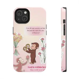 Curious George - Cast Your Anxiety on Him - Bible Verse Phone Case  1 Peter 57 Christian Quote  Cover,phone Case Suitable for Iphone 11/12/13/14/15/16/17 Pro Promax Plus Air and Samsung S22/S23/S24/S25 Plus Ultra Fe, Gift