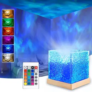 Ocean Wave Projector Lamp,Northern Lights Aurora Projector Light,16 Colors Gradual Rotating Flame Water Lamp,Cube Night Light with Remote Control for Living Room Bedroom Decor Hotel, etc