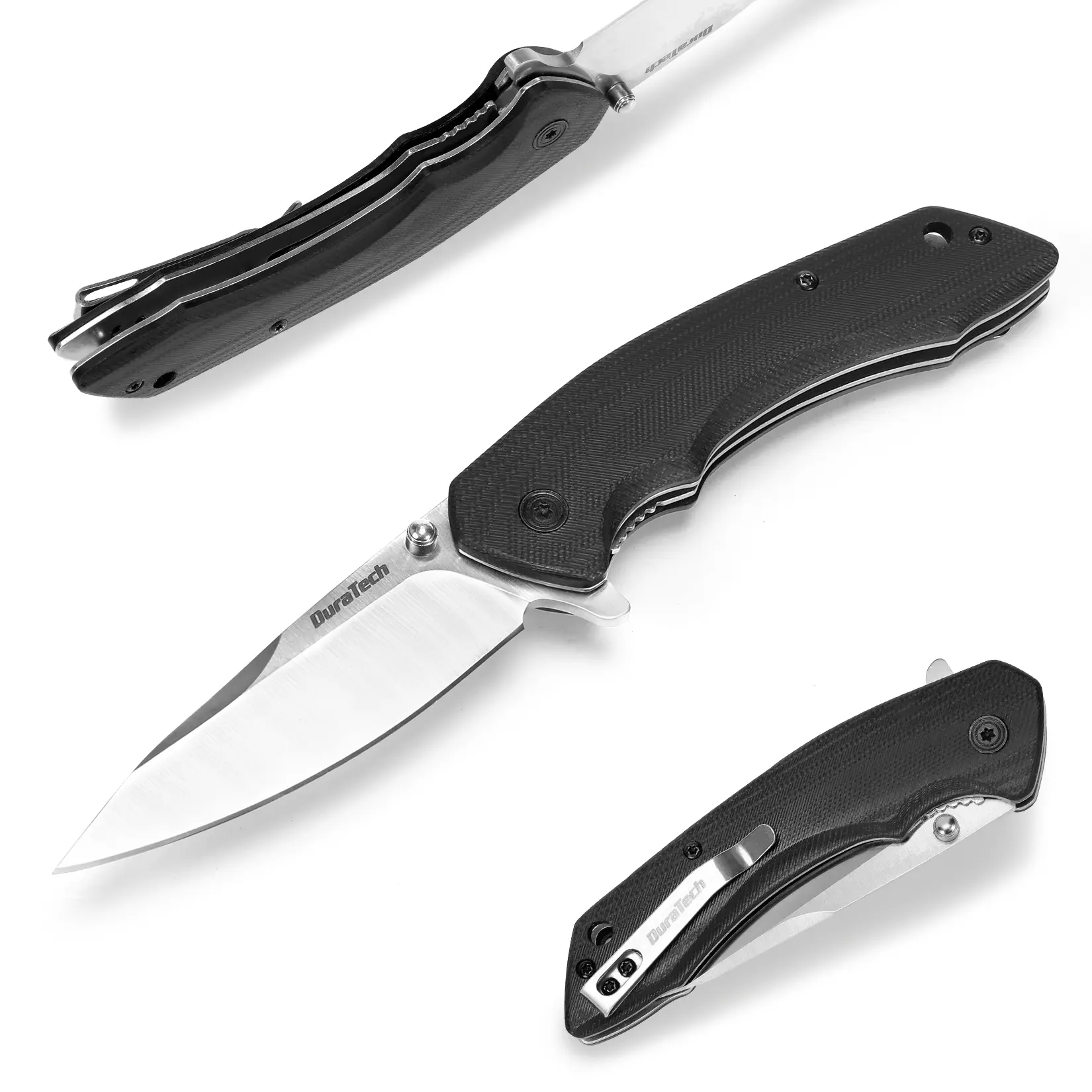 #fathersdaygift DURATECH Folding Pocket Knife, 3-1/4" Satin 8CR13MOV Blade, Black Smooth G10 Handle with Liner Lock Knife For EDC