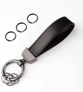 Leather Car Keychain Creative Personality Genuine Leather Key Fob Universal for Men Women Black