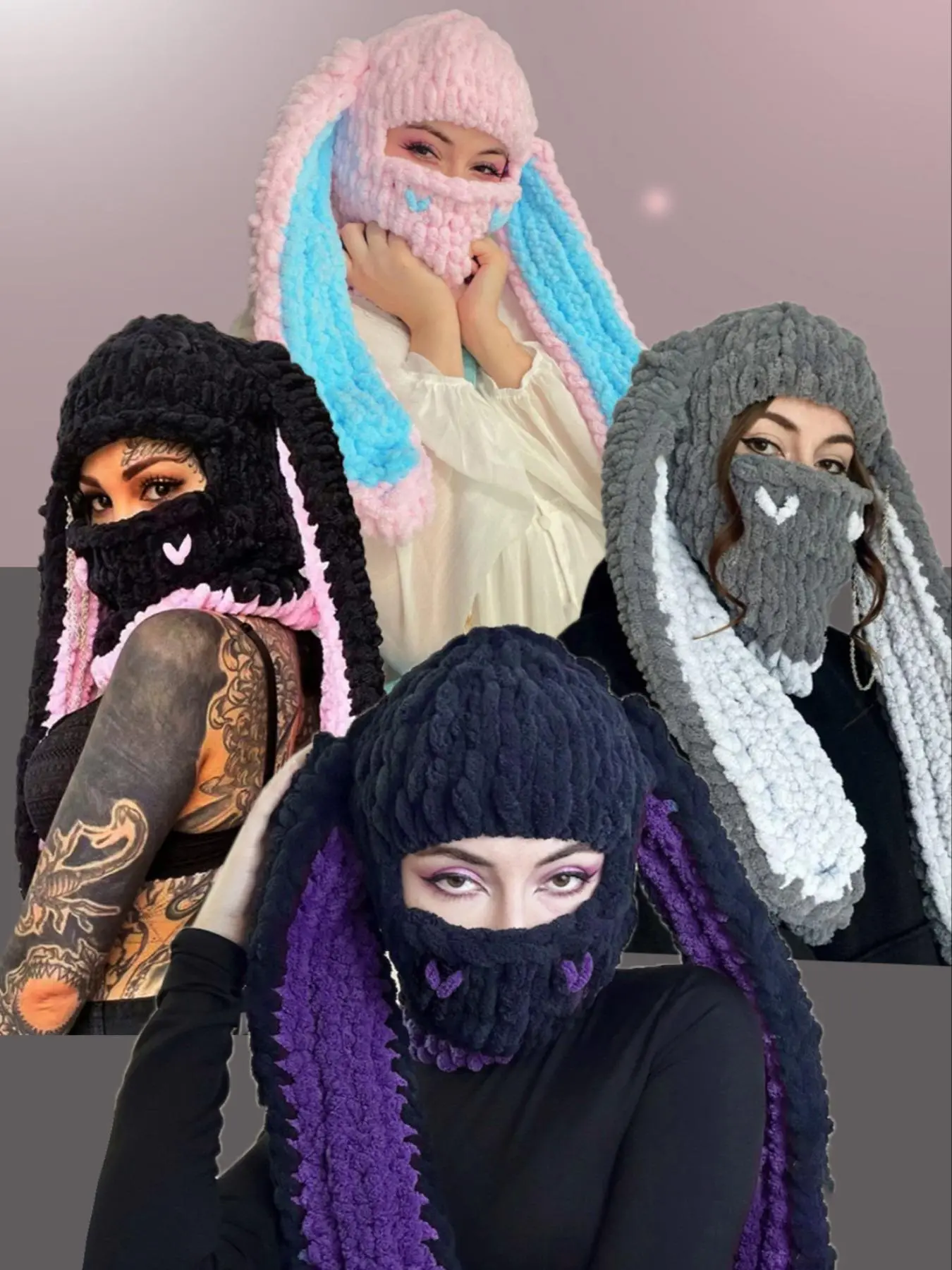 Women's Cute Rabbit Ear Design Cozy Beanie Hat, Casual Street Soft Thick Warm Knitted Hat for Fall & Winter, Fashion Accessories for Women & Girls