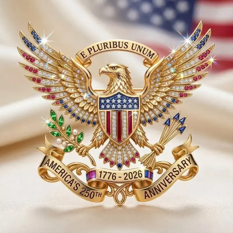 September Laurel  US 250th Anniversary Brooch Pin, USA 250th Anniversary Metal Lapel Pin, Patriotic Eagle Rhinestone Lapel Pin, Independence Day Souvenir Gift