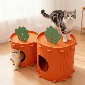 Cute Carrot Tree-Shaped Cat Bed, Semi-Enclosed Design, Scratch-Resistant Top, Modern Pet Furniture, Suitable for Indoor Cats, Orange