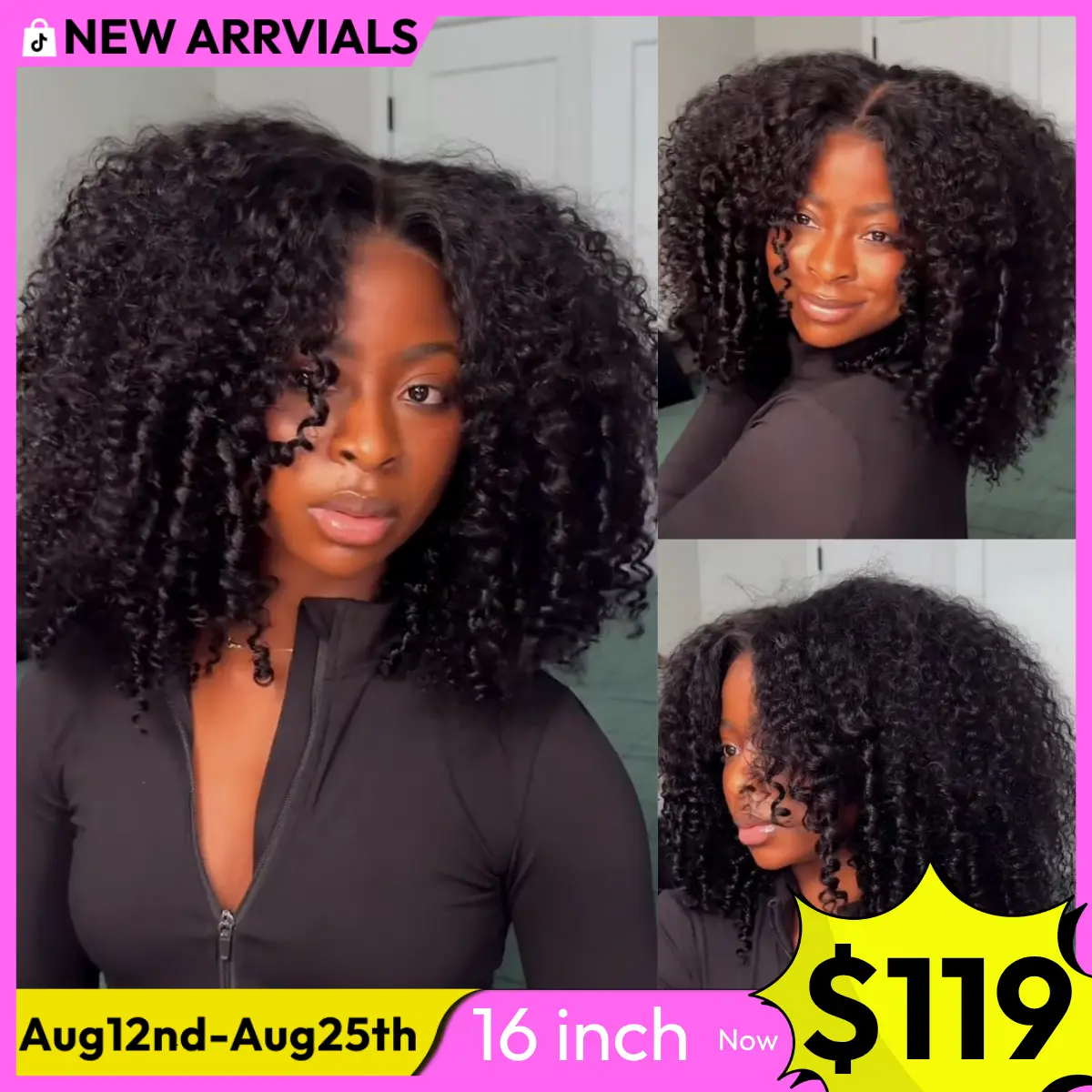 UNice 250% Density Afro Kinky Curly Wig with Layer Coil Ends Pre Bleached Glueless 7x5 HD Lace Closure Human Hair Wigs with Drawstring Pre Plucked Natural Hairline Beginners Friendly summer wig #SoHoChic #TikTokShopBackToSchool