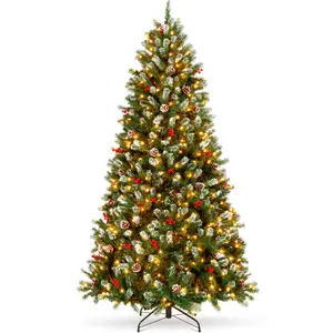 Best Choice Products Pre-Lit Frosted Christmas Tree, Twinkling LEDs, Pinecones, Berries, Metal Base