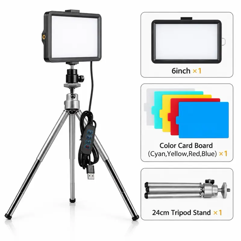 6 in LED Photography Video Light Panel Kit with RGB Filters, Photographic Studio Lamp for Live Streaming, Shoot Use with Ring Light Tripod