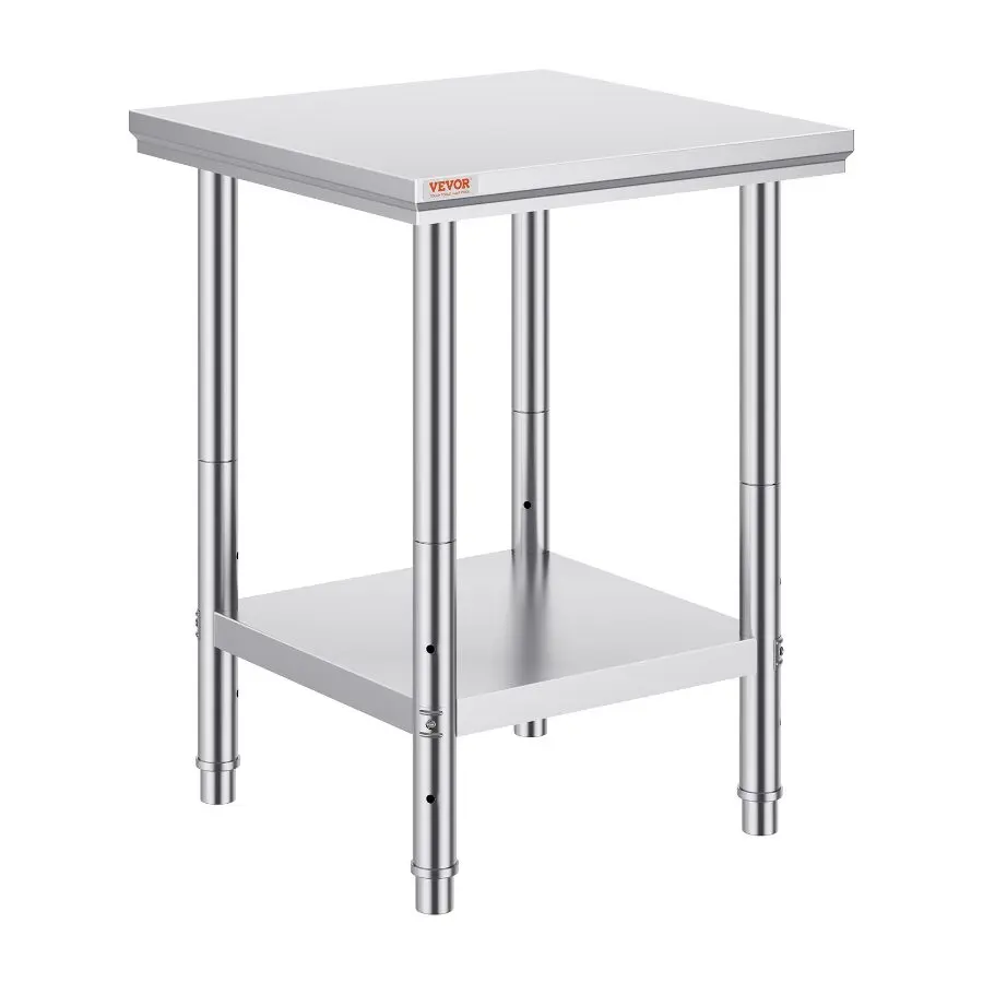 fathersdaygift VEVOR Stainless Steel Prep Table, 24x 24x 31 Inch, 700 lbs Load Capacity, Heavy Duty Metal Worktable with 3 Adjustable Height Levels, Commercial Workstation for Kitchen Garage Restaurant Backyard