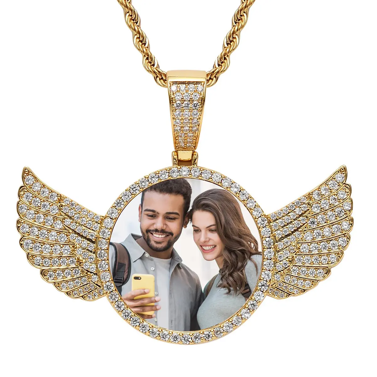Personalized customized necklace for men and women, 3mm chain necklace, 18K gold-plated angel wings necklace, gift for mom and dad
