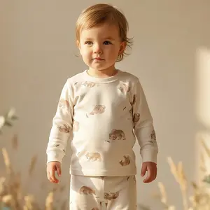 Letibati Kids Cartoon Sleepwear Sets Nature-Inspired Prints Long-Sleeve Moisture-Wicking Loungewear 18M-12Y Snug Fit Home Wear Pastel Cute Kidswear Christmas Gifts Soft Comfort Wear girl k-pop saja