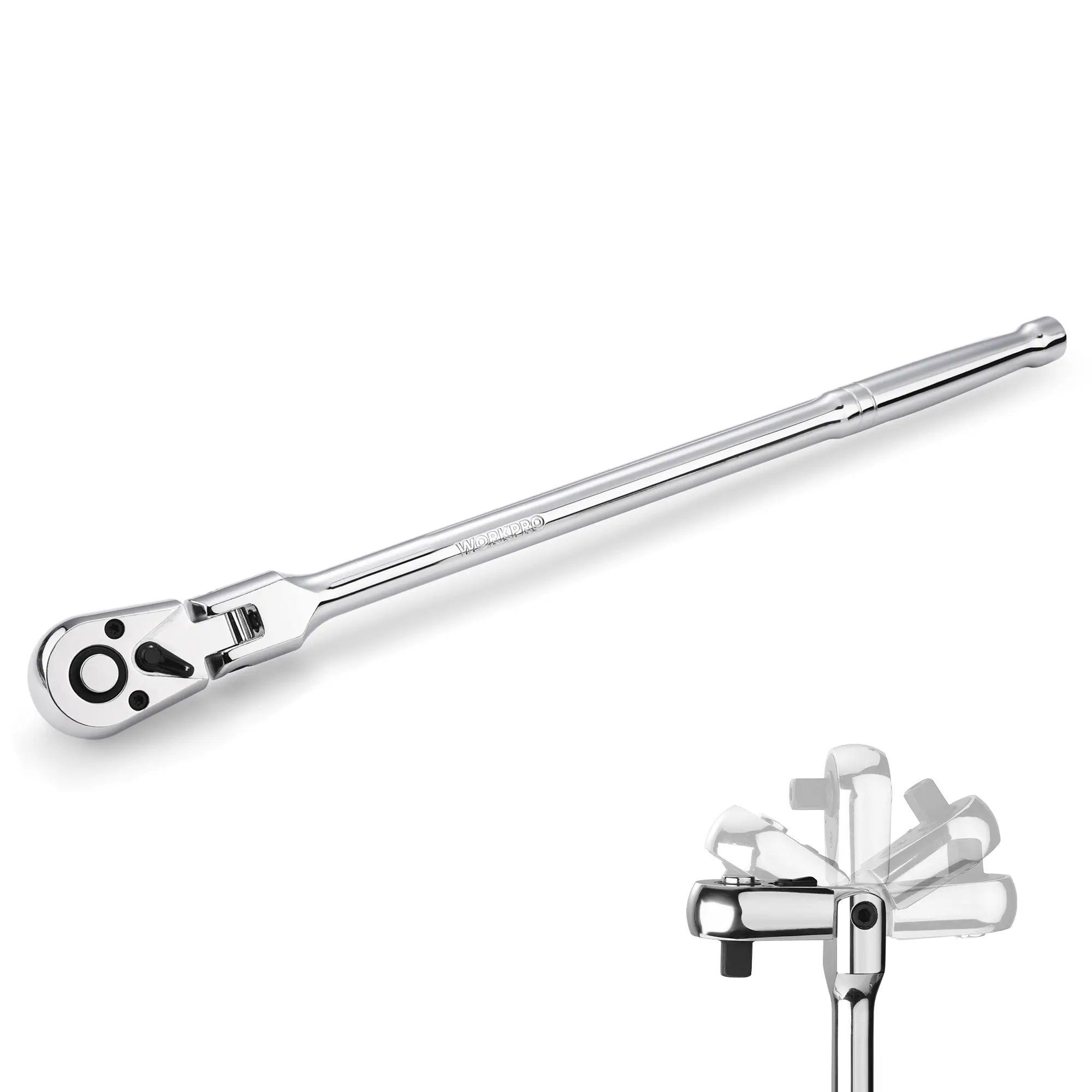 #Summersales WORKPRO 1/4 & 3/8 & 1/2 inch Drive Extra Long Flex Head Ratchet, Long CR-V Steel Ratchet Handle with Chromium Plating, CR-MO Head, Quick Release Reversible Design, 72-Tooth