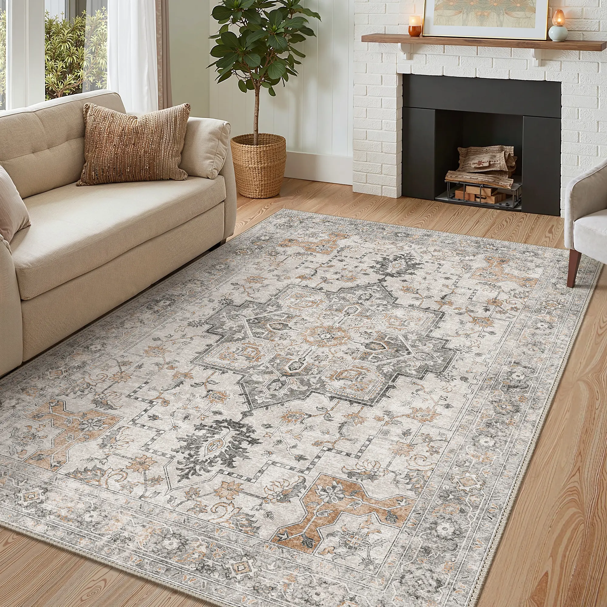 【Deals For You Days】GENIMO Outdoorfun Non Slip Area Rug for Living Room, Entryway, Bedroom, Kitchen and Corridor - Lightweight Mat, Machine Washable Low Pile Rugs
