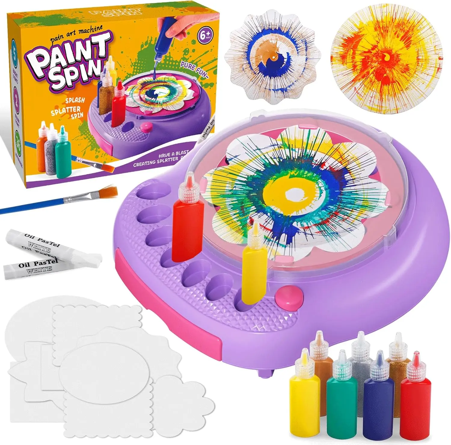Snugplaya Spin Art Machine for Kids, Paint Spinner Arts and Crafts Kit with 7 Washable Paints & 36 Art Boards, Painting Art Kits for Boys Girls Ages 4 5 6 7 8 9 10 11 12, Birthday Gift
