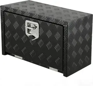 Aluminum Underbody Tool Box, Lockable Truck Tool Box with Diamond Plate Finish, Waterproof Storage Chest for Pickup Trailer RV, Side Mount Underbody Storage Box
