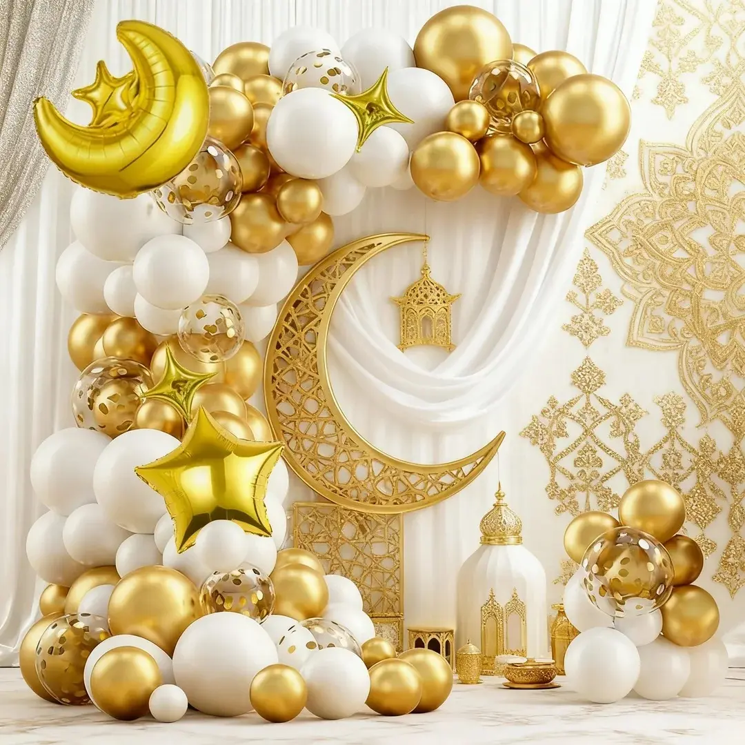 106pcs Star Moon Theme Platinum Latex Balloons Decor, 22 Inch Foil Balloons for Birthday Eid Festival Party Background Photo Props, Balloon Arch Garland Decoration, Balloon Set, Party Balloons Decorations