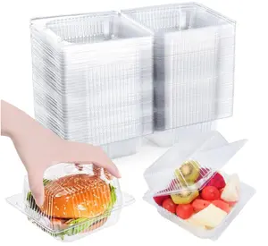 50 Count Clear Plastic Containers with Lids for Food, Thickened Disposable Sandwich Containers Clamshell Boxes for Cake Slice, Dessert, Hamburger, Salad, Pastry, Fruits, Takeout Tray