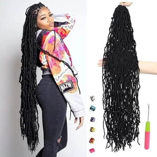 7 Packs Faux Locs Crochet Hair 36 Inch New Soft Locs Crochet Hair For Black Women Pre-looped Long Goddess Braids Curly Wavy Braiding Hair Extension