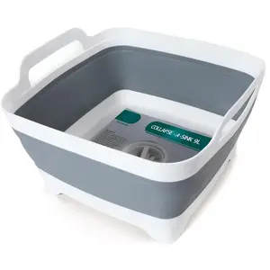 2.4 Gal(9L) Collapsible Dish Basin with Drain Plug,Space Saving Multiuse Foldable Sink Tub,Dishpan,Kitchen Sink for Camping,Plastic Tub,Vegetable Washing,Beverage Tubs