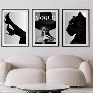 Vogue Fashion Wall Art Set – Black and White Woman, Panther & Heels Poster Unframed – Glam Chic Gallery Wall Decor – Modern