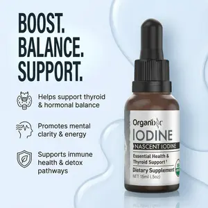 ORGANIXX Iodine USDA Certified Organic Nascent Iodine for Thyroid Support 15ml Non-GMO Vegan Dietary Supplement