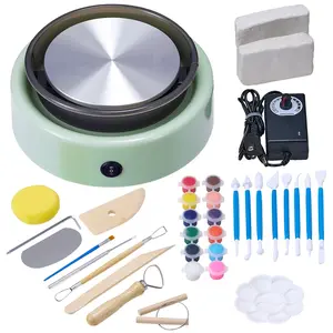 VEVOR Mini Pottery Wheel, 6-in Turntable with Forward/Reverse Rotation, Adjustable Speed, Electric Clay Wheel for Kids & Beginners, Includes Shaping Tools, for Home DIY & Pottery Classes, Green
