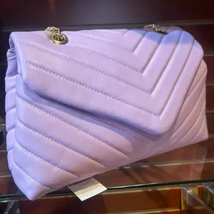 Lavender Quilted Magnetic Handbag with Stylish Design Secure Magnetic Closure PU Leather Gold Hardware Double Strap Lightweight for Everyday Use