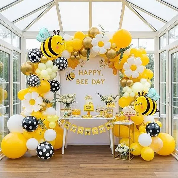 113pc Bee balloon garland arch kit yellow white gold balloon with bee daisy balloons for Birthday Party Gender Reveal baby shower spring decorations