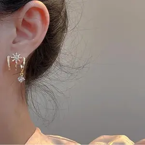 Sparkling Micro-Pave Star Row Dangle Earrings for Women, Trendy Chic Statement Jewelry, Elegant Unique Inlaid Ear Accessories, Aesthetic All-Match Fashion Ornament, Perfect for Daily Wear, Party and Gifting