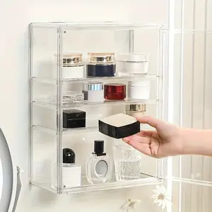 Portable Display Cabinet Storage Rack with Durable Base, Transparent Acrylic Organizer for Cosmetics, Toys, Jewelry, Space Saving, Makeup Cosmetic Organizer, Cosmetic Storage Box