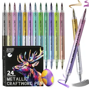 Dual-Tip Metallic Acrylic Paint Markers Set, Multicolor Office Stationery for Black Paper, Scrapbooking, DIY Crafts, Suitable for Rock, Wood, Canvas, Stone, Glass, Ceramic Art Supplies coloring